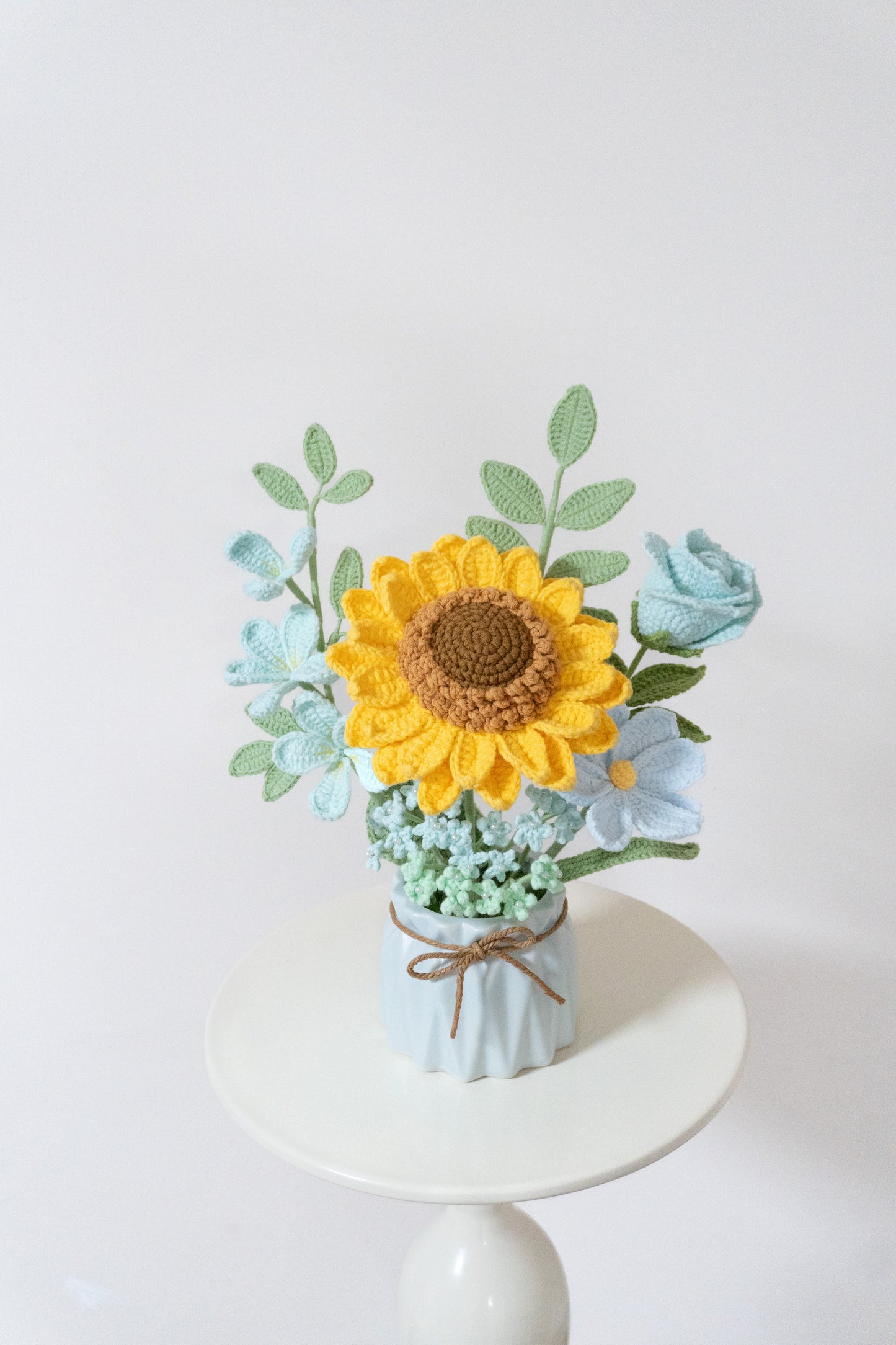 向日葵滿天星玫瑰波斯菊編織小盆栽🌸Love of Hope