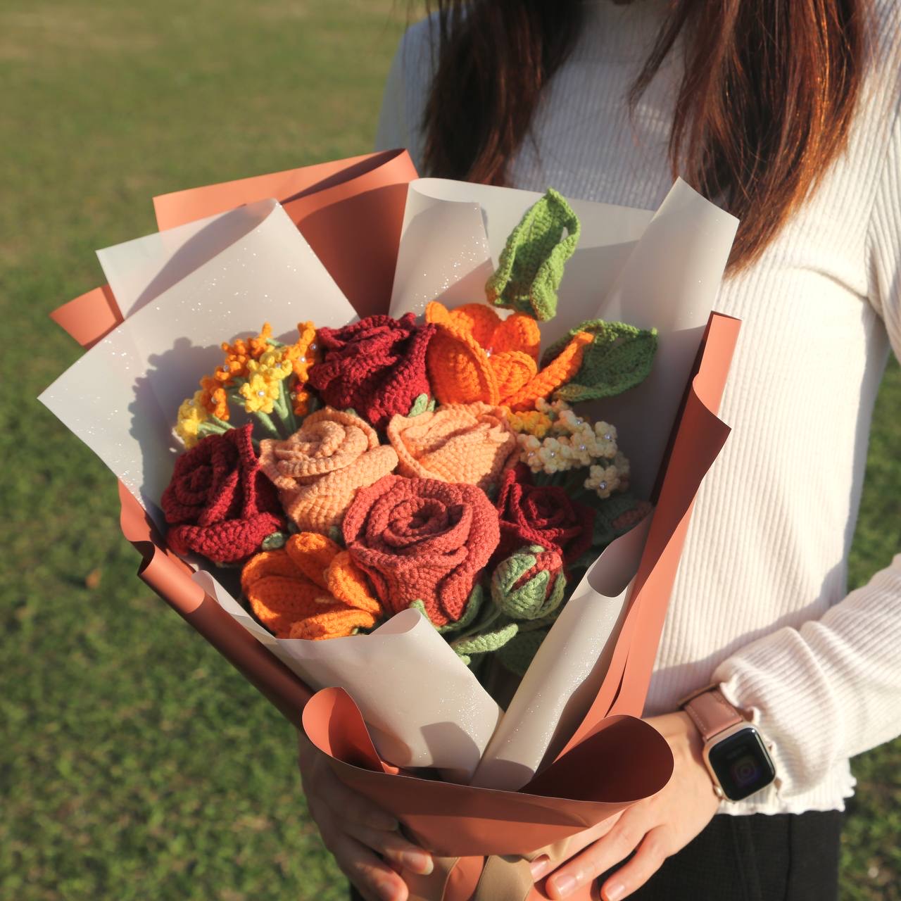 Warmth of Love💐주황빛 붉은 튤립과 장미 꽃다발