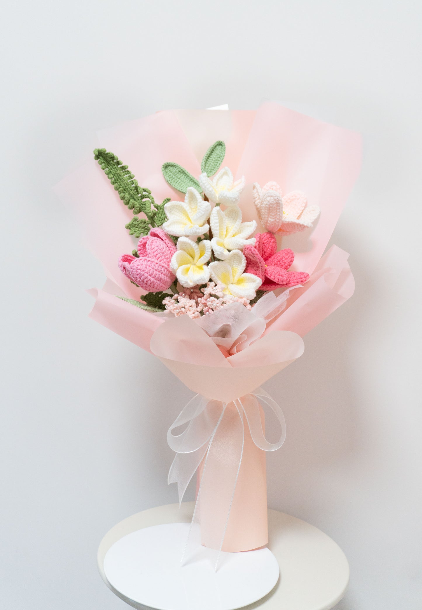 Ipanema💐 Plumeria, Tulips, Gypsophila Braided Bouquet · Multiple colors available