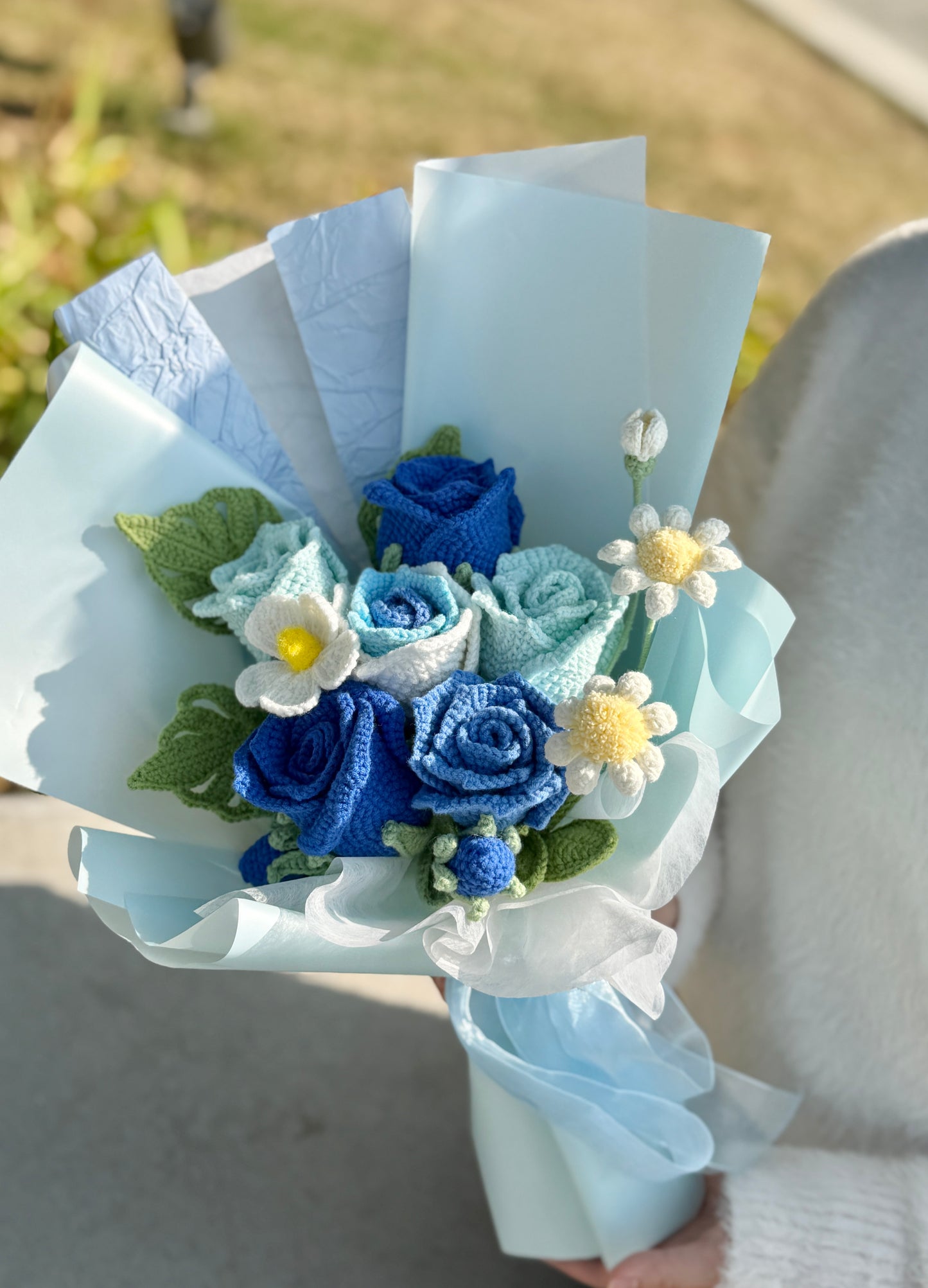 藍色玫瑰雛菊編織花束💐First of May